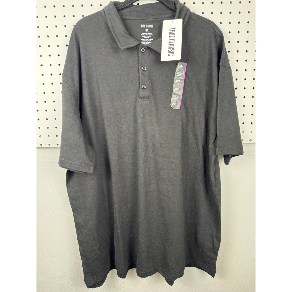 True Classic Mens Polo Shirt Short Sleeve Black Cotton Blend Size 2XL NWT